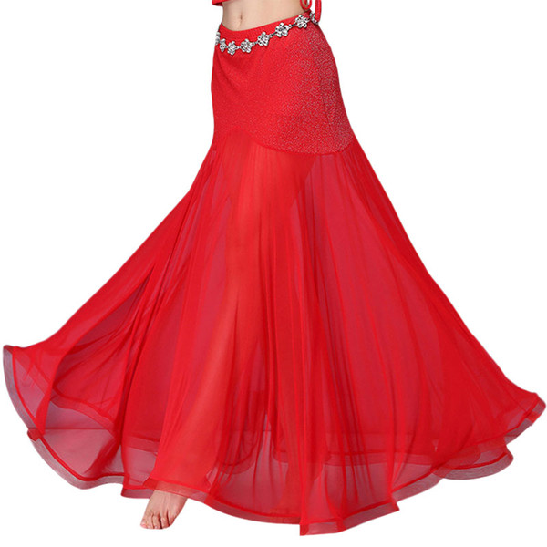 Belly Dance Practice Skirt Silver Silk Stitching Bottoms Mesh Fishtail Long Sexy Female Skirt Dance