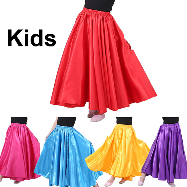 10colors Chidlren Big Swing Satin Silk Smooth Girls Belly Dance Skirt Kids Gypsy Girls Spanish Flamenco Bellydancing Costumes