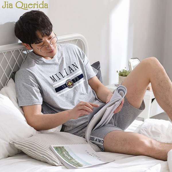 J&Q Pyjama Men 2019 New Pijama Homme Summer Short Solid Plain Trendy Homeware Man Pijama Cotton Men Nightwear Heren Pyjama Coton