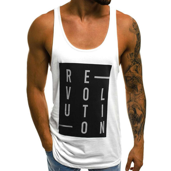 Casual Summer Men Letter Print Breathable Sleeveless Round Neck Tank Top Vest