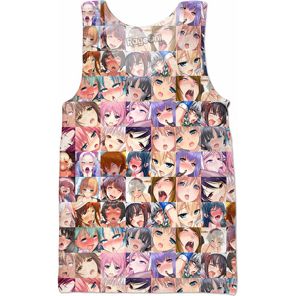 Hot Men's Tank Tops Summer Casual Anime Ahegao Print Slim Sleeveless Tank Top Hip Hop Men Tops