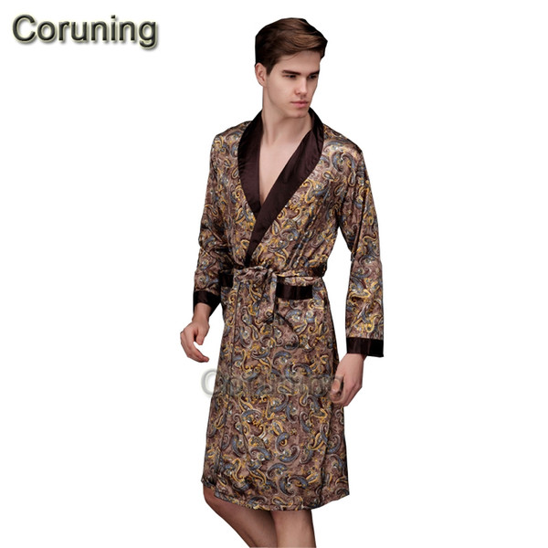 1429 2017 spring summer autumn new luxury print silk robe male bathrobe mens kimono bath gown mens silk robes dressing gowns