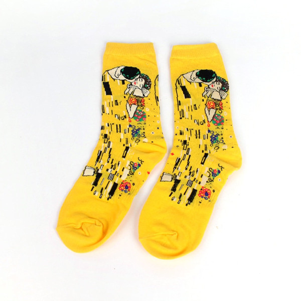 Male Socks Oil Funny Sock Van Gogh Mural World Famous Painting Series Fashion Retro Women New Personality Art Sock Man Summer