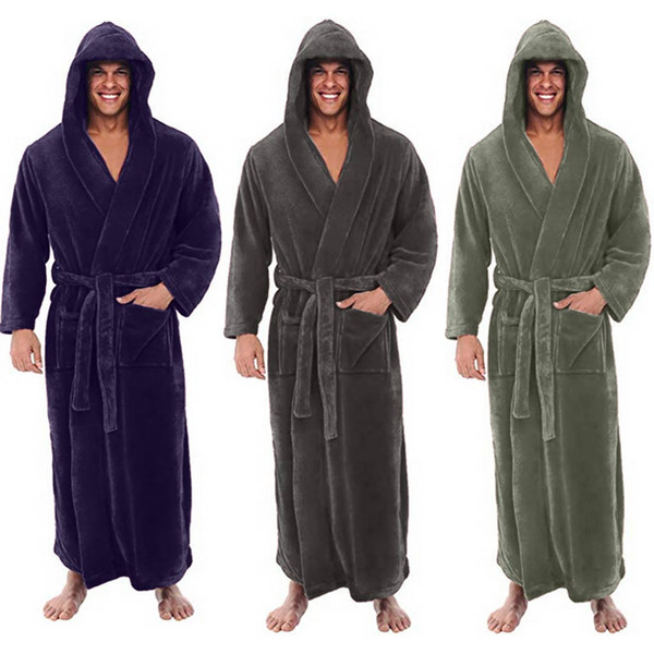 Men's Winter Lengthened Plush Shawl Bathrobe Home Clothes Long Sleeve Robe Coat albornoz hombre bathrobe men Home Suit Dropship