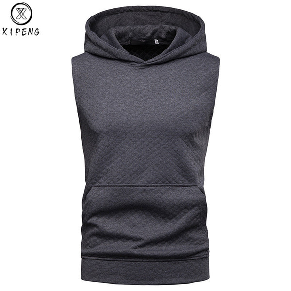 Summer New Men's Bodybuilding Fitness Sleeveless Vest Hooded Pullover Tops Male Tank Tops Hoodies Solid Singlets Plus Size