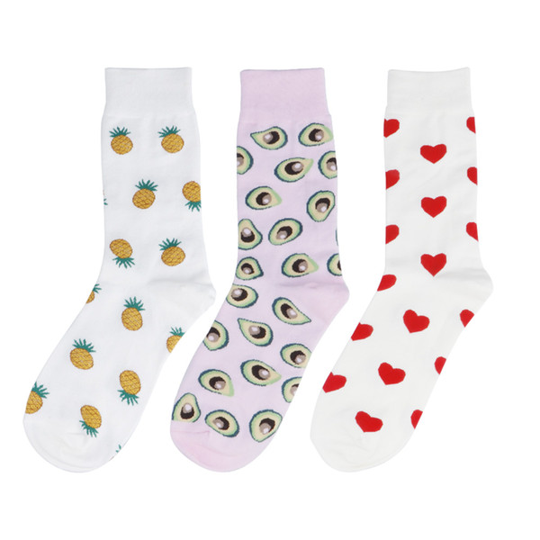 Funny Avocado Pineapple Love Heart Shiba Men Crew Socks Novelty Cute Women Fruits Dog Cotton Couple Sock