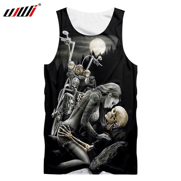 UJWI Dropship Tank Tops Men's Funny Print Corpse Bride Motorcycle Skull 3d Vest Singlets Man Hiphop Sportswears Sleeveless Shirt