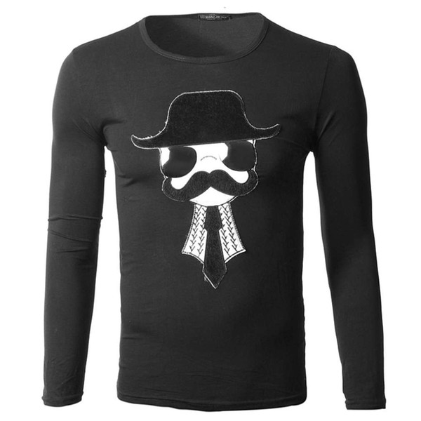 NEW Style Men Little Beard Character Pattern Long Sleeve Cotton Korean Style Round Neck Shirt Tops Males Clothes