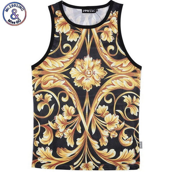 Wholesale- Mr.1991INC Men Summer Tank Tops 3D Yellow Flower Digital printing Mesh Vest Jersey Sleeveless tee shirts For Men Size M-XXL