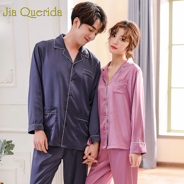 J&Q Mens Pajama Set Summer 2019 Fashion Sleepwear Men and Women Pajamas Satin Silk Couples Sleep Set Matching Couples Pajamas