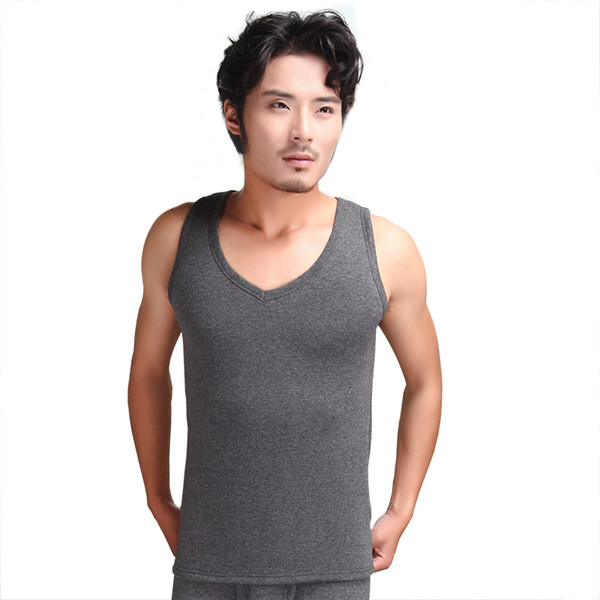 Winter Cotton Male Men Undershirt Casual Clothing Warm Slim V Neck Sleeveless Plus Cashmere Mens Vest Tank Tops Black Gray