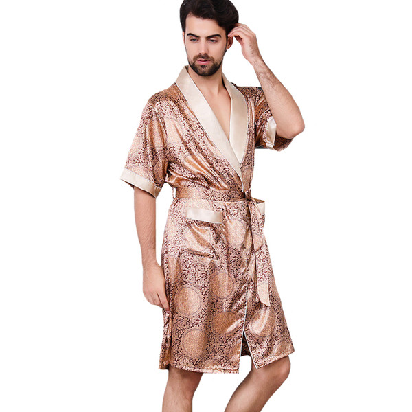 Summer NEW Men Robe Kimono Bath Gown Short Sleeve Sleepwear Printed Nightgown Large Size 3XL 4XL 5XL Loose Male Home Wear