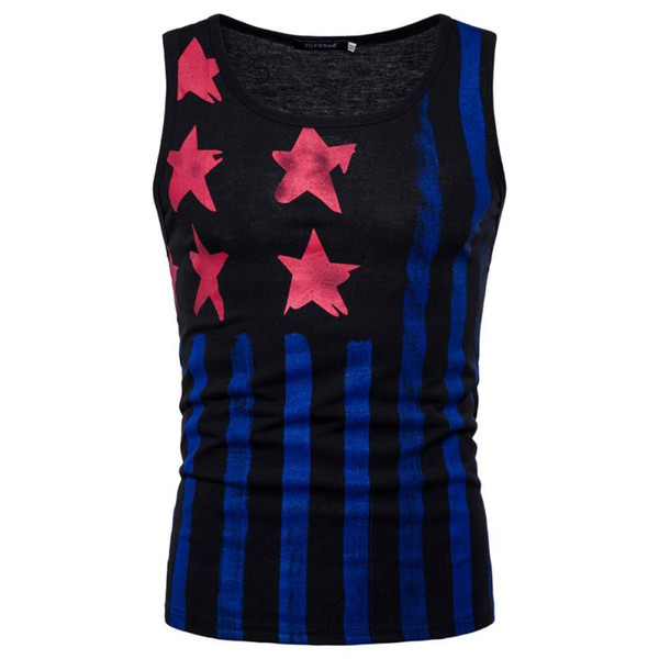 MUQGEW Men American Flag Print O Neck Sleeveless T-shirt Top Vest Blouse sleeveless undershirts masculinas manga curta 2018 # BB