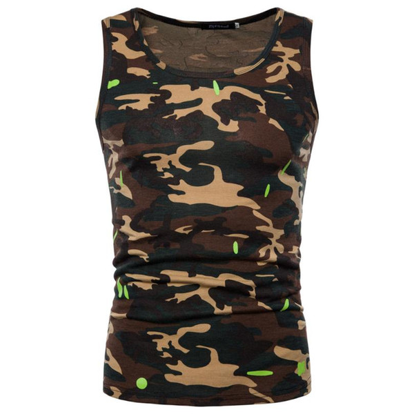 MUQGEW Men's Camouflage Print O Neck Sleeveless T-shirt Top Vest Blouse sleeveless undershirts masculinas manga curta # BB