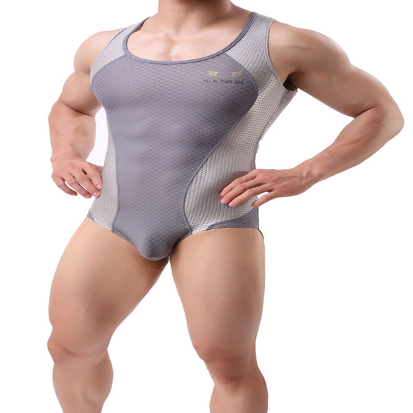 Spandex Mens Undershirt Sleeveless Leotard Men Bodysuit Mankini Swimsuit Seamless Underwear Bikini One Piece Slim Vest Singlet