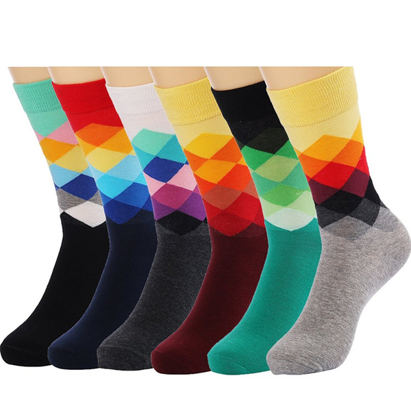 6 Packs Men Color Dress Socks Funny Colorful Rainbow Argyle High Fun Sock,Multicolors,One Size