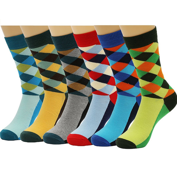 6 Packs Men Colorful Dress Socks Warm Funny Color Argyle High Fun Sock,Multicoloured,One Size