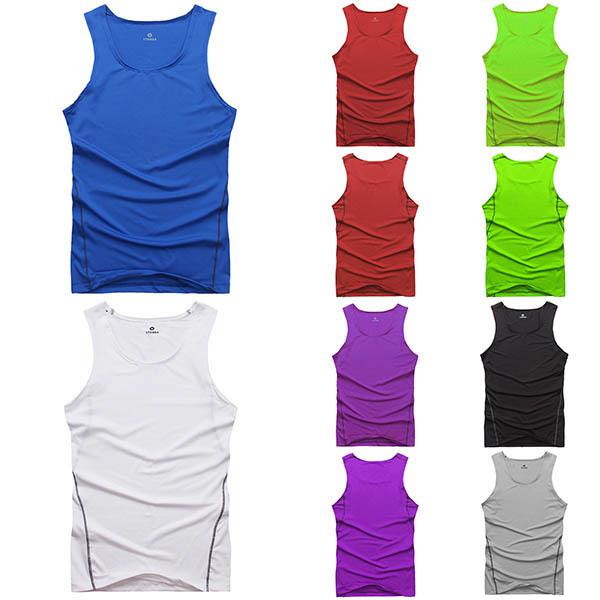 Wholesale-7 Colors Pick Men Vest Running Training Fitness Sports Athletic Vest Tights Tank For 