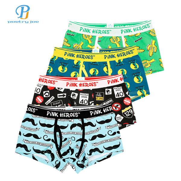 Pink Heroes 4pcs/lot Men Underwear Boxer Mens Underwear Cotton Roller Printing Colorsafe Boxers Cartoon Fashion Boxer Shorts