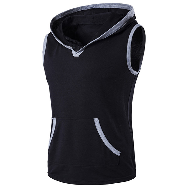 2017 Fashion Summer Stretchy Sleeveless Tees Casual Fashion Pockets Hooded Tank Top Men Bodybuilding Fitness Male Clothing 13B56