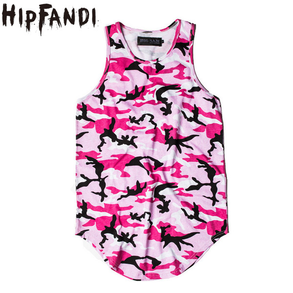 HIPFANDI Camouflage Extended Tank Top Men 2017 Summer Streetwear Curved Hem Camo Hip Hop Tank Top Long Design Men Causal Tees