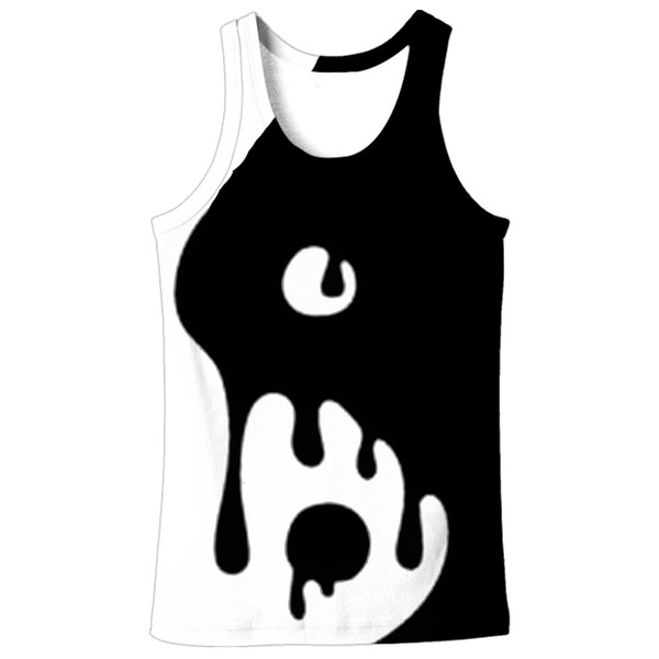 Cloudstyle 2018 Fashion Men's 3D Tank Tops Sleeveless O-neck Vest Conventional Drippy Yin Yang 3D Print Bodybuilding Active