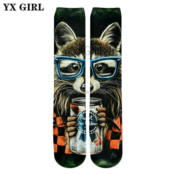 YX GIRL Drop shipping 2018 Summer New Style Fashion 3d socks animals pusha hipster wolf 3D Print Men/Women casual Socks