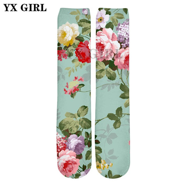 YX GIRL Drop shipping 2018 Summer New Fashion 3D Straight socks Retro Style sock Peony / Rose Print Men/Women casual Socks ZW60