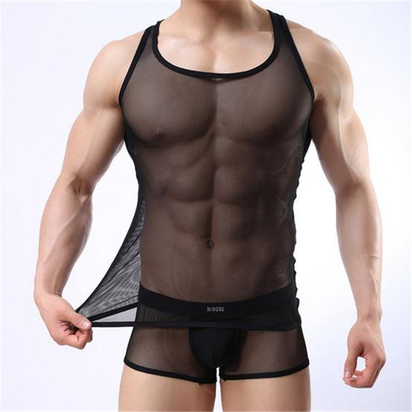 Fashion Brand 2017 Men Sexy Mesh Sheer Bodysuit Undershirt Man Acrlic Transparent Compression T-Shirt Seamless Shirts