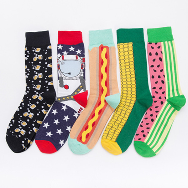 Fashion colorful couple fruit and vegetable jacquard cotton socks Personality men color cotton socks