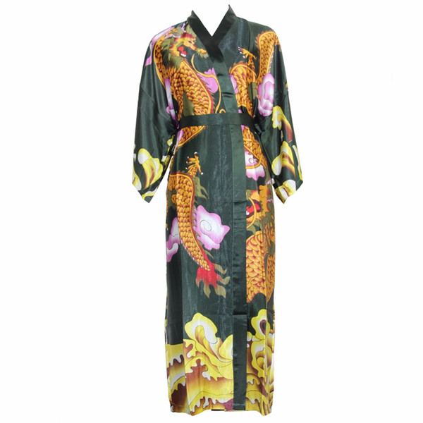 Chinese Vintage Men Print Dragon Robe Bathrobe Casual Male Kimono Nightwear Rayon Loose Nightgown Satin Sleepgown Home Wear