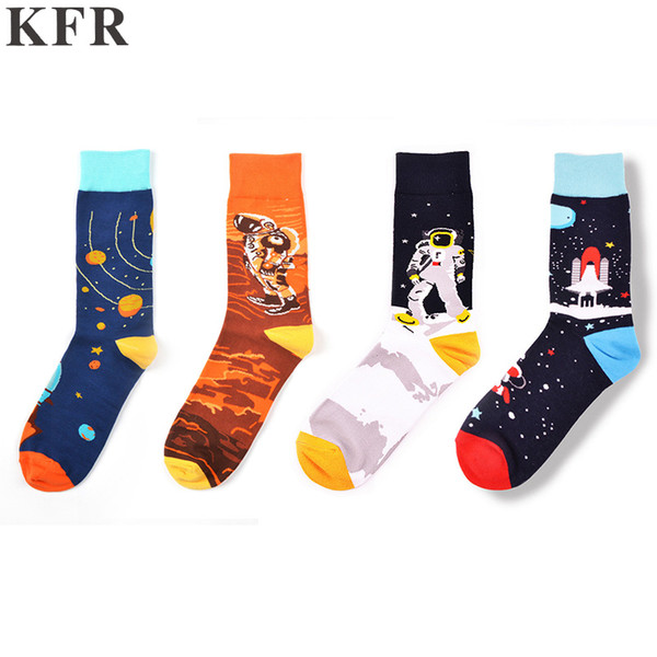 Mens Astronaut Sock Funny Cotton Happy Mens Socks European USA Skateboard Hip Hop Street Crew Harajuku Art Fashion short Socks