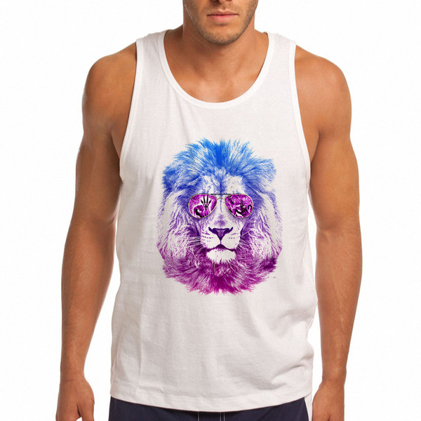 Street Fashion Funny Fitness Tank Top Men Designer Mr. Lion Print Men Vest Mens Tank Summer White Sleeveless Shirt