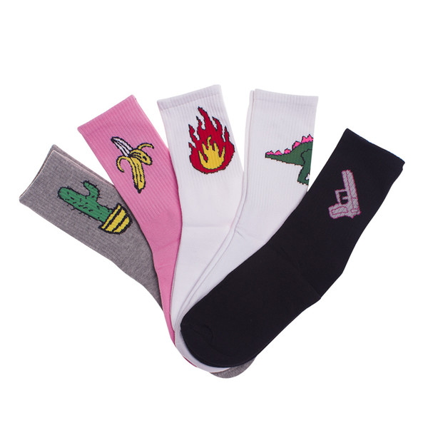 Wholesale- 70% Cotton Patterned Design Flame Bomb Baseball Harajuku Cool Fashion Socks Hip Hop Socks for Men Women Unisex 36-44