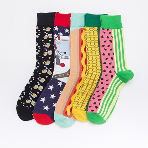 Fashion colourful men's socks happy sock mens interesting patterns couple cotton socks trend skateboard sock