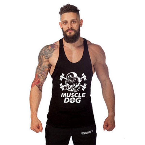 2017 New Solid Color Tee Tops Summer Bodybuilding Fitness Men Vest Tank Top Workout MUSCLE Dog Print Sportswear Brand Clothing