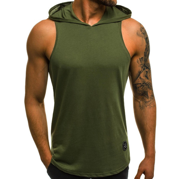 2018 New Products Fitness Men Bodybuilding Cotton Sleeveless Top Solid Stringer Hoodie Tank Top Summer Mens hooded Shirts Vest