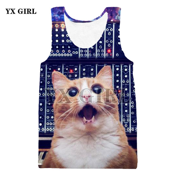 YX Girl Drop Shipping 2018 Summer Mens 3d Cat Printed Tank Top Men Tank Top Sleeveless Fitness Shirts Polyester Thin Vest