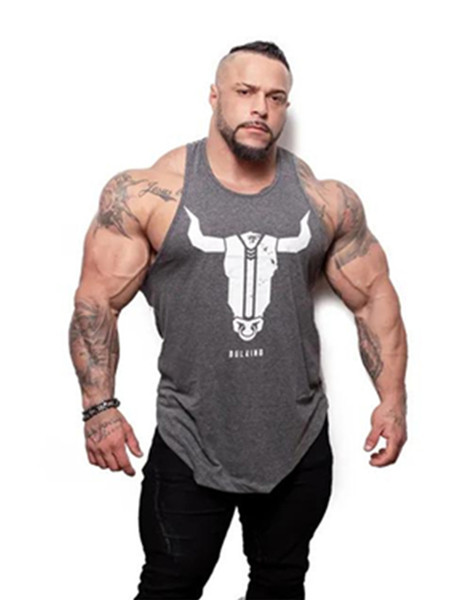 YEMEKE Bull head printing clothing bodybuilding stringer gyms tank top men fitness singlet cotton sleeveless shirt muscle vest