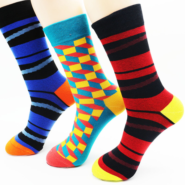 High-quality combed cotton brand men socks colorful dress socks (3 pairs)