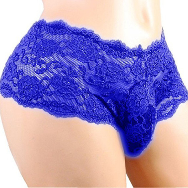 Men Thin Lace Briefs Thong Pouch Panties Underwear Hollow Pants Brief Air Breathable Large Underpants 2XL