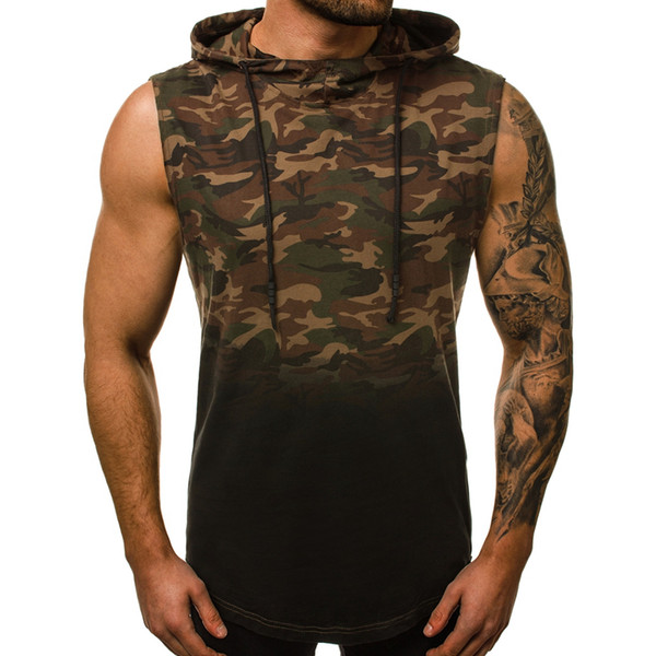 Men Hooded Tank Top Sleeveless Shirt Bodybuilding Slim Fit Printed New Gyms Street Workout Fitness Tanktop Hoodie Clothes