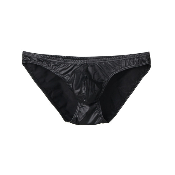 Faux Leather Men's Sexy Underwear Solid Black Silver Men's Briefs Panties Low Waist Comfortable Panty Sexy Mens Briefs MPW004