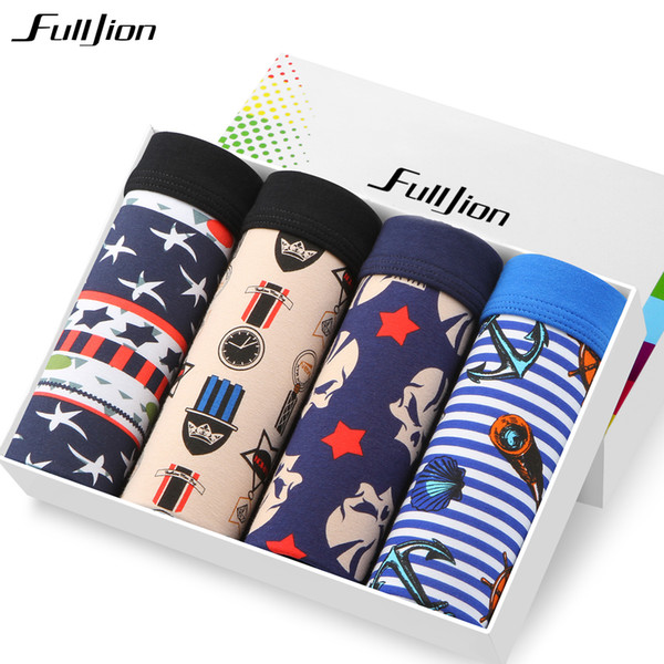 Fulljion 4pcs/lot Men Boxer Shorts Trunks Cotton Man Cueca Boxer Printed Men Underwear sexy Breathable Boxers Homme Male Panties