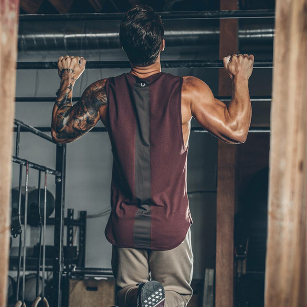 Newest Brand Cotton Mens Curved Hem Patchwork Gyms Stringers Vest HIgh Quailty Bodybuilding Clothing Fitness Man muscle tank tops