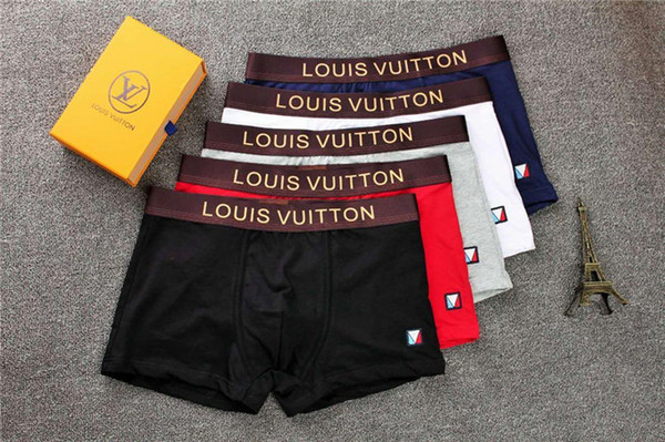 2018 New Fashion V Men Underwear Boxers Cotton 5 Color L-XXL Breathable Letter Underpants Shorts Luxury Brand Design Cuecas Tight Waistband