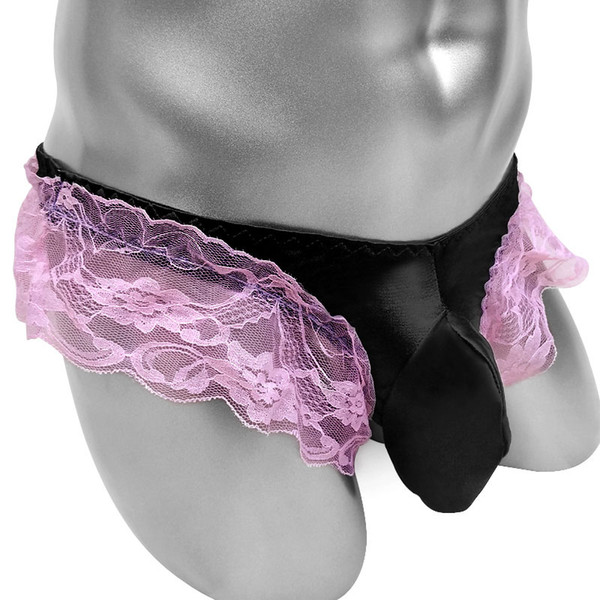 Ruffles Lace Sissy Pouch Panties Sexy Lingerie Thong Men Underwear Penis Pouch Funny G Strings Satin Sissy Panties