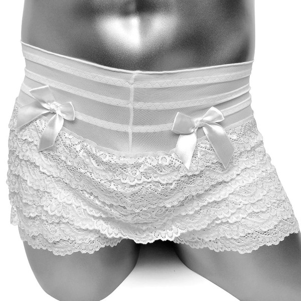 Sexy Ruffle Lace Panties Lingerie For Sissy Underwear Bow Men Gay Frilly Knickers Cake Layered Boyshort Male Underpants