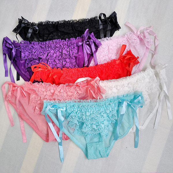 Transparent Sissy Lace Brief Panties Sexy Men Lingerie Tether each side Low rise Sheer Gay Male Briefs Underwear Underpants