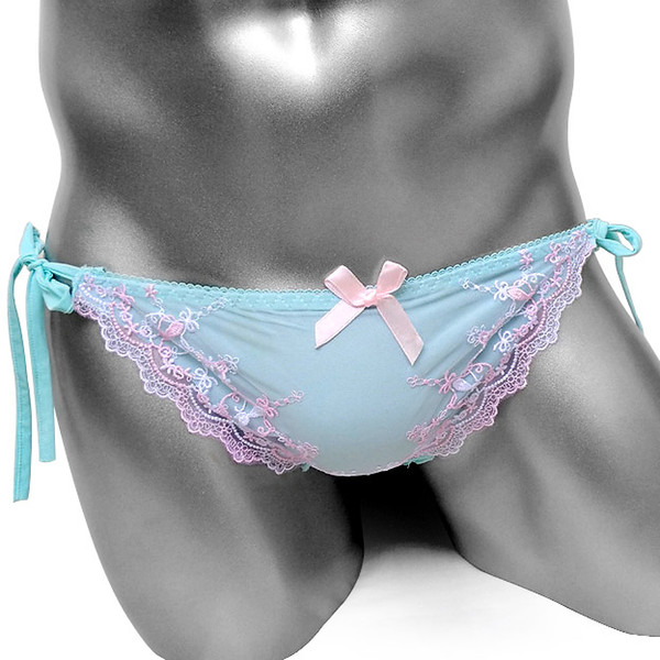 Lovely Cute Lolita Kawaii Princess Lace Embroidery Sissy Male Panties Side tie close Sexy Gay Mens Underwear Thong Underpants